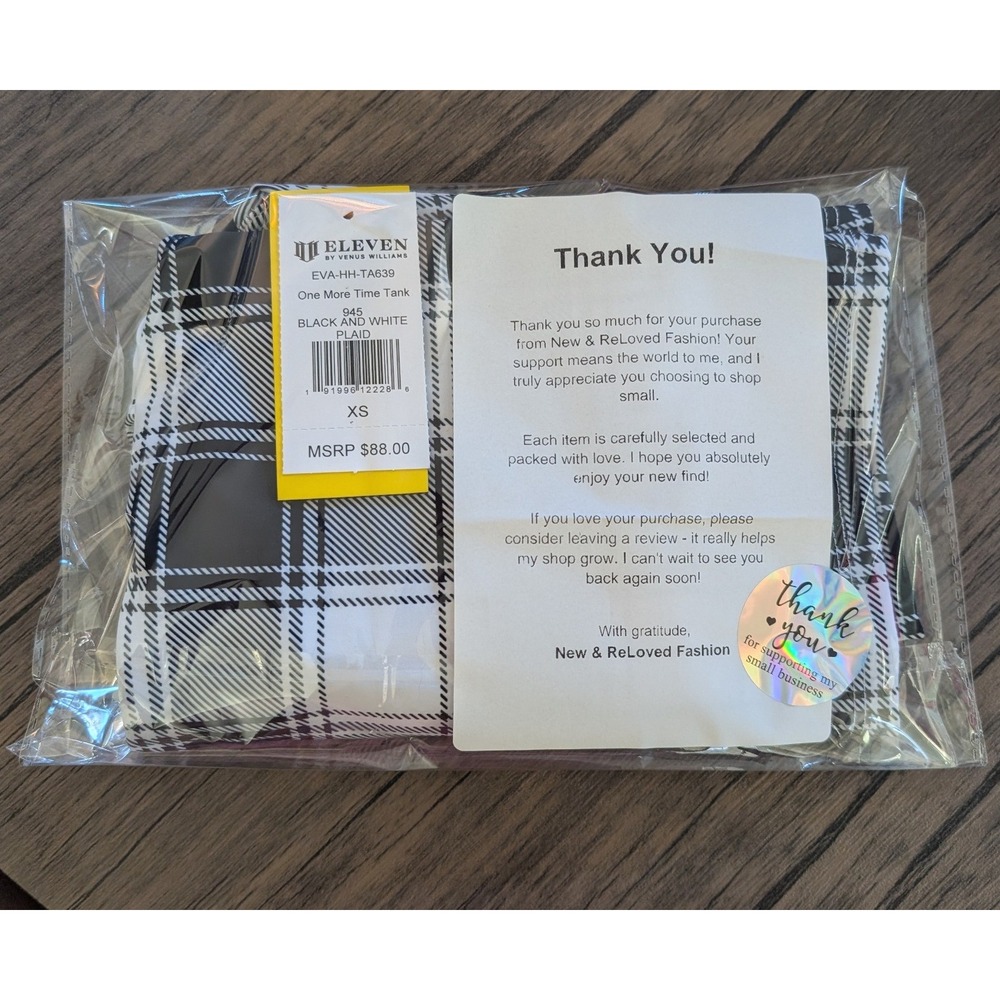 EleVen by Venus Williams One More Time Tank Black White Plaid Crop Top XS NEW - Picture 11 of 11